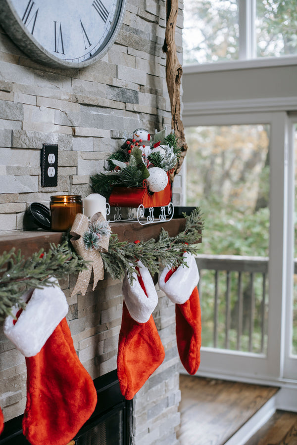 Christmas Stocking - Short Pile Penguin Red